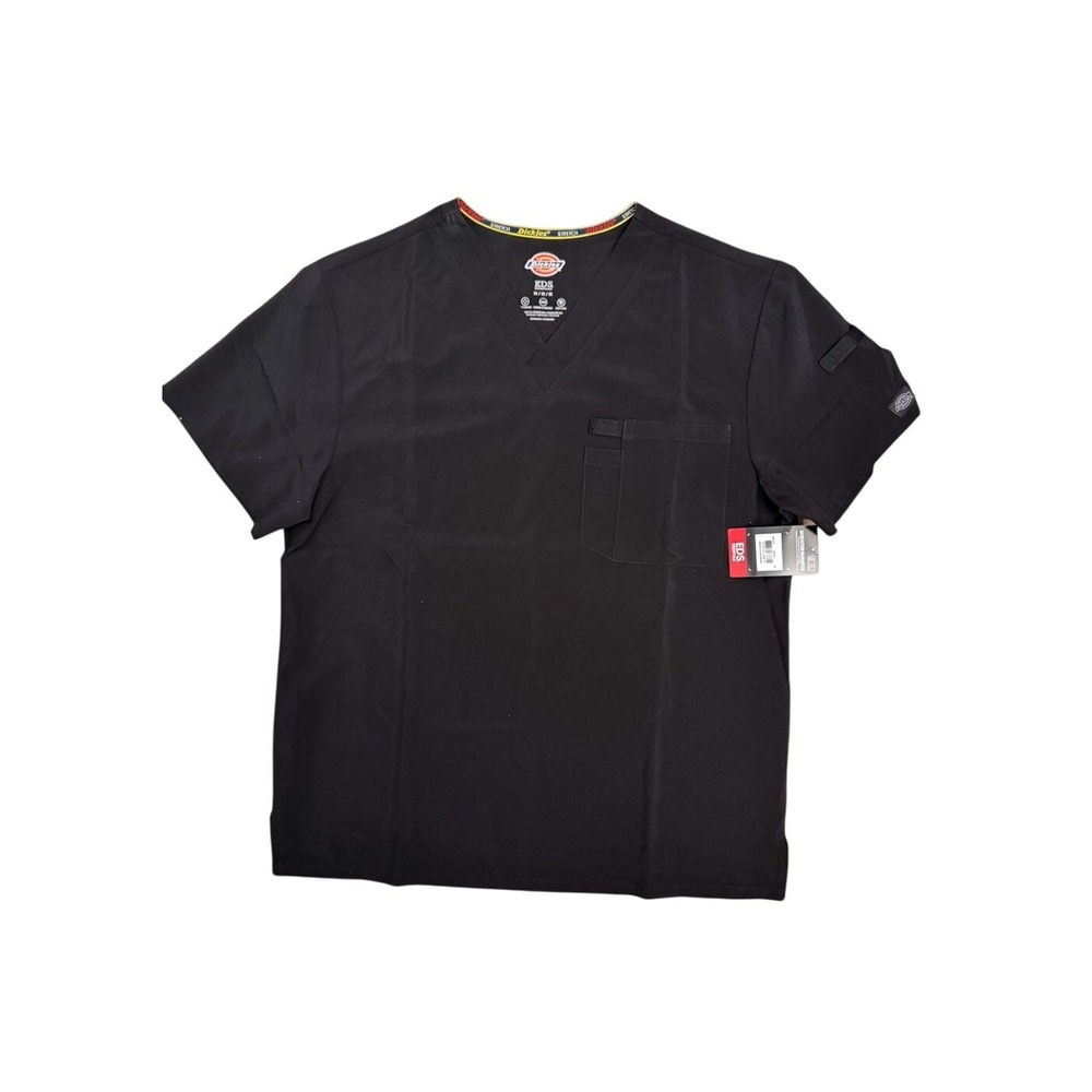 Dickies EDS Essentials Scrubs Top Men's Med. Tuckable V-Neck DK635 Black Stretch